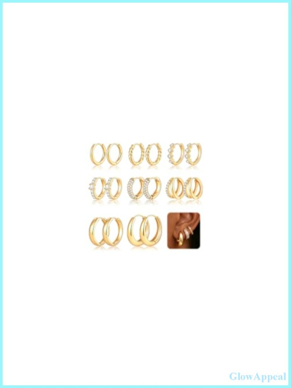 8 Pairs 14K Gold Plated Hoop Earrings Set for Women, Stackable Hypoallergenic